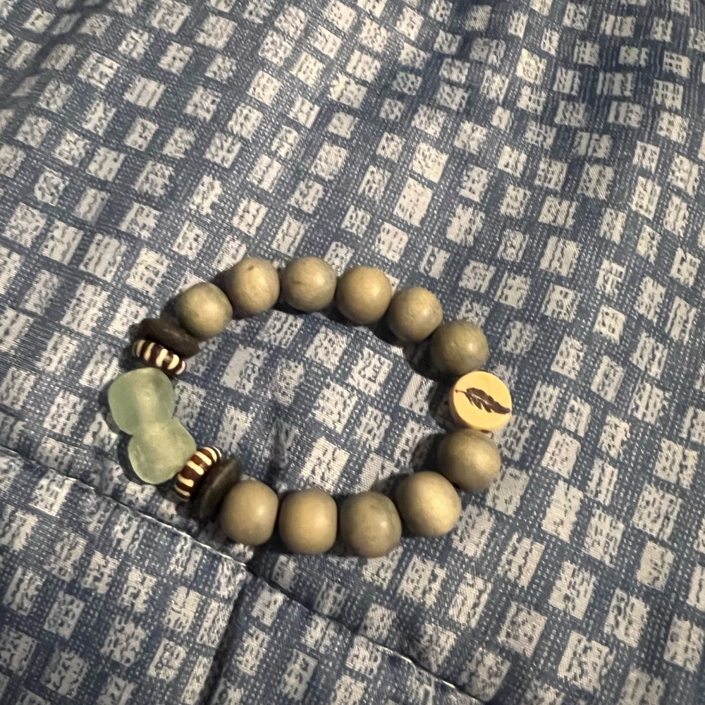 Beaded grey and green bracelet